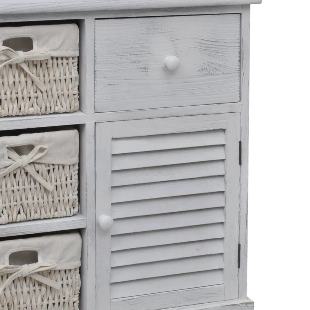 VidaXL Kast met links 3 weefmanden hout wit