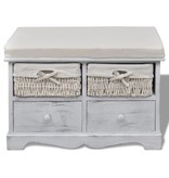 VidaXL Houten opslagbank met 2 lades en 2 manden wit