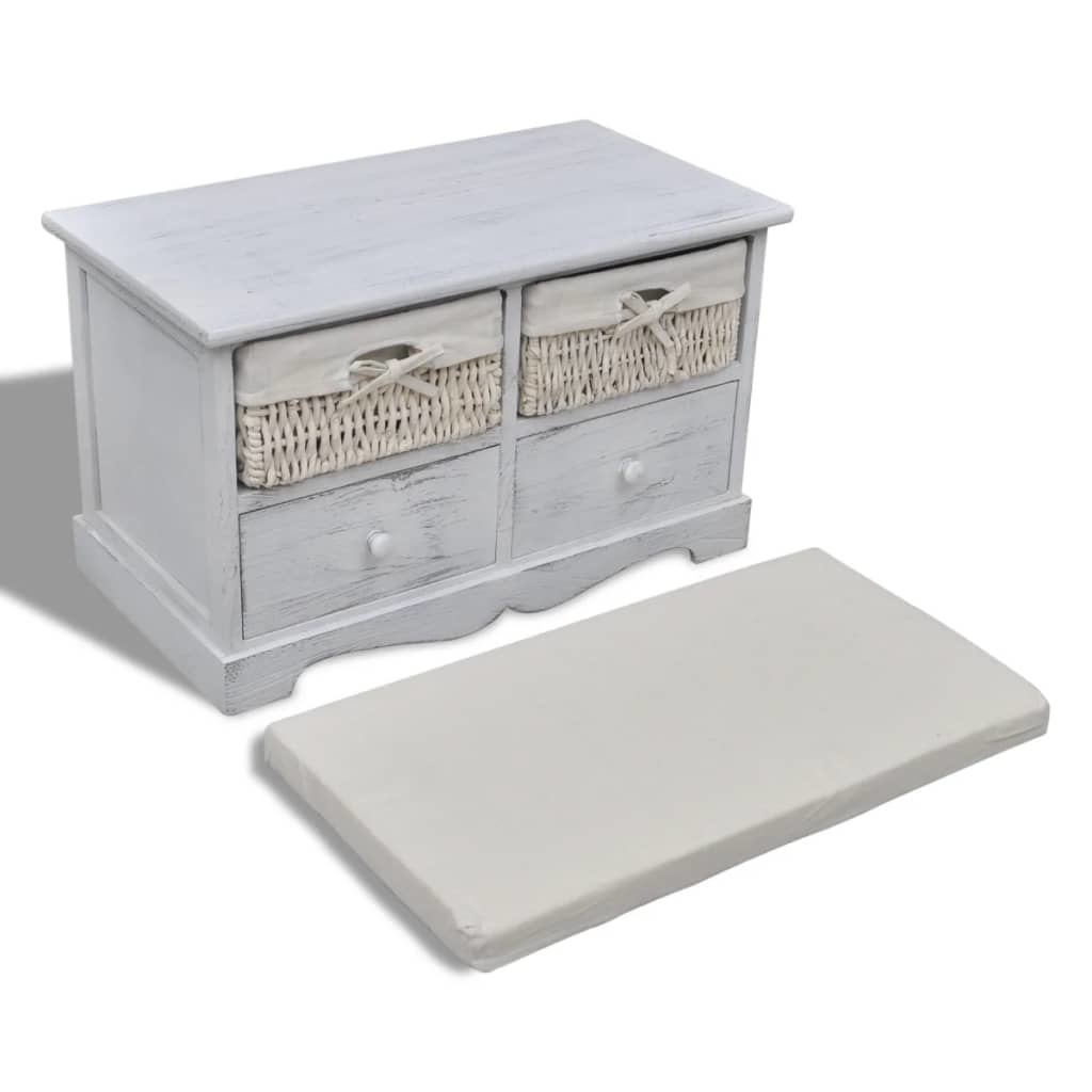 VidaXL Houten opslagbank met 2 lades en 2 manden wit