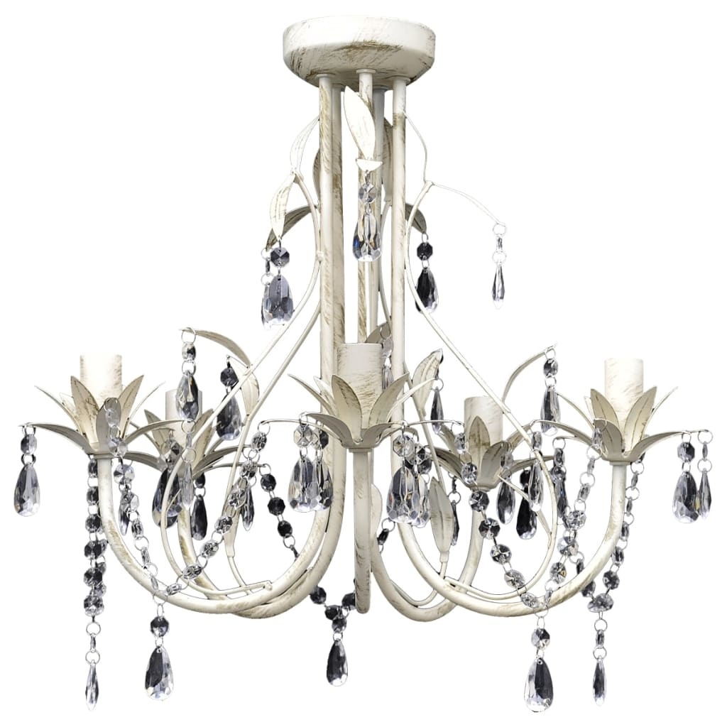 VidaXL Kristallen kroonluchter met wit elegant design (5 lampen)