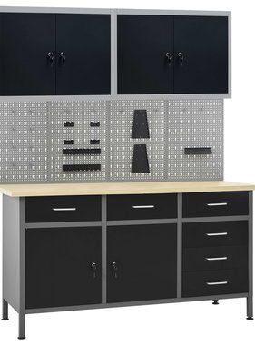 VidaXL Werkbank met vier wandpanelen en twee kasten