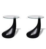 VidaXL Salontafel met rond glazen tafelblad hoogglans zwart 2 st