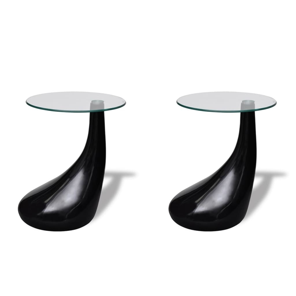 VidaXL Salontafel met rond glazen tafelblad hoogglans zwart 2 st