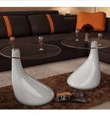 VidaXL Salontafel met rond glazen tafelblad hoogglans wit 2 st