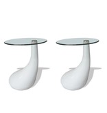 VidaXL Salontafel met rond glazen tafelblad hoogglans wit 2 st