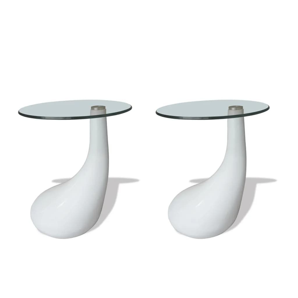 VidaXL Salontafel met rond glazen tafelblad hoogglans wit 2 st