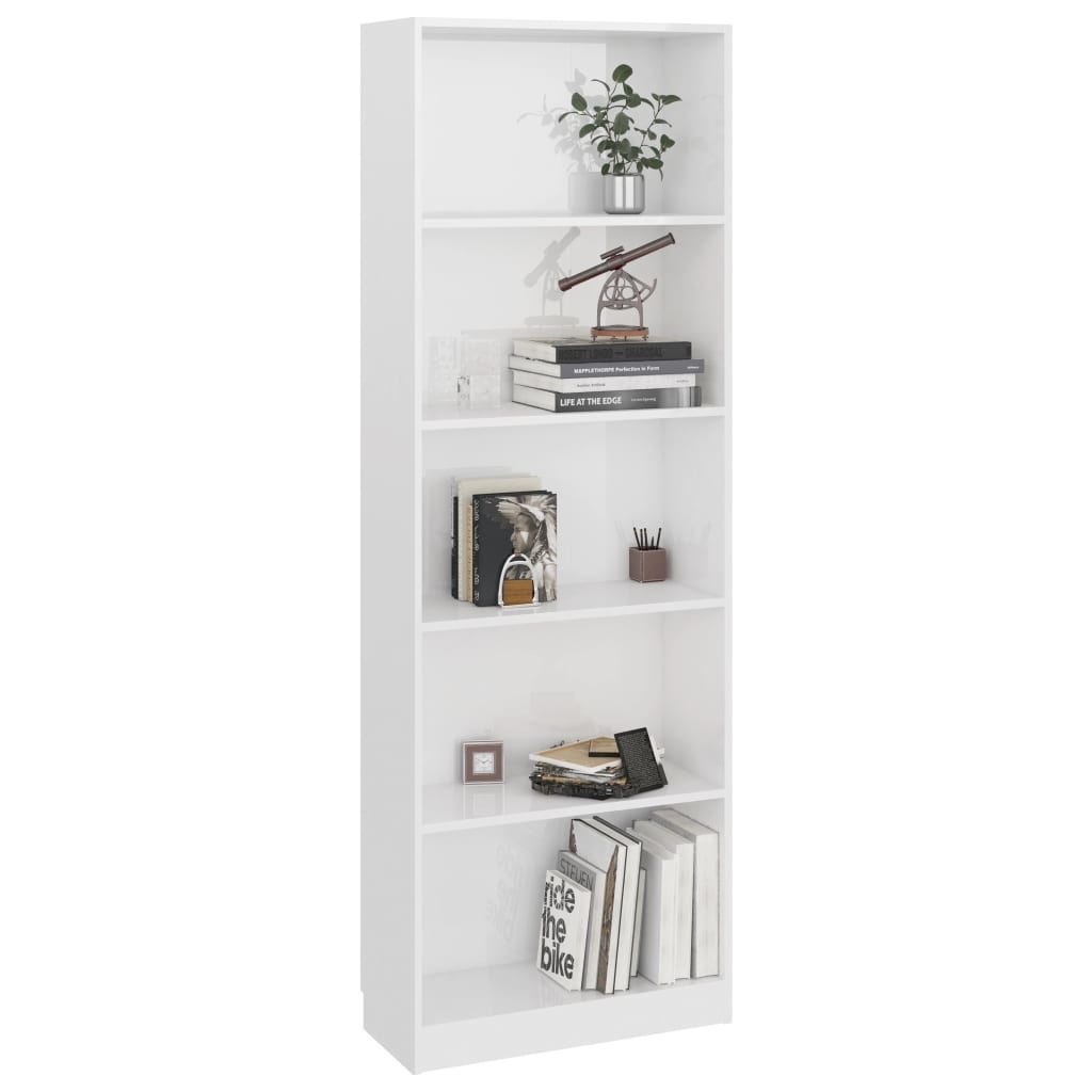 vidaXL Boekenkast met 5 schappen 60x24x175 cm spaanplaat hoogglans wit