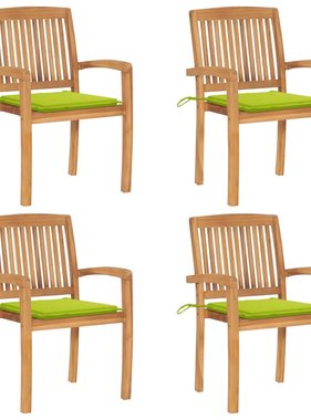 VidaXL Tuinstoelen stapelbaar 4 st met kussens massief teakhout
