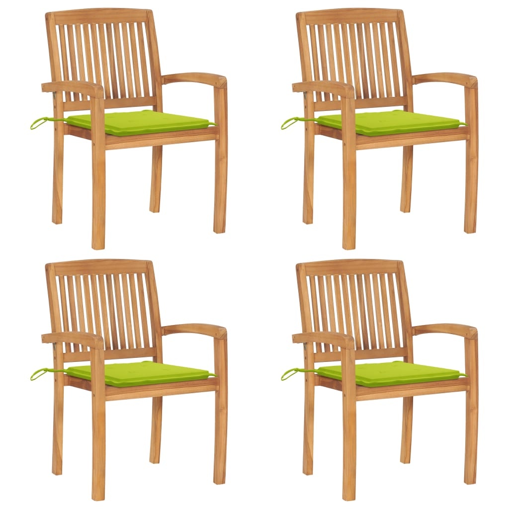 VidaXL Tuinstoelen stapelbaar 4 st met kussens massief teakhout