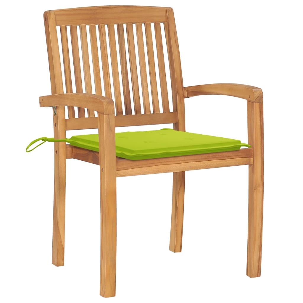 VidaXL Tuinstoelen stapelbaar 4 st met kussens massief teakhout