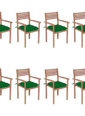 VidaXL Tuinstoelen stapelbaar 8 st met kussens massief teakhout