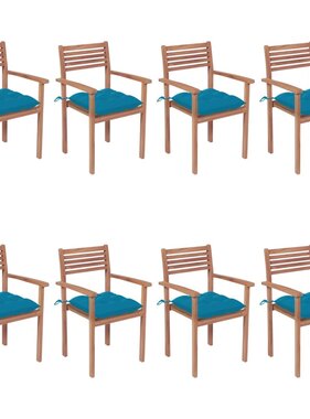 VidaXL Tuinstoelen stapelbaar 8 st met kussens massief teakhout