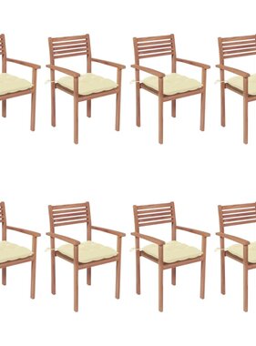 VidaXL Tuinstoelen stapelbaar 8 st met kussens massief teakhout