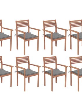 VidaXL Tuinstoelen stapelbaar 8 st met kussens massief teakhout