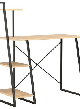 VidaXL Bureau met schappen 102x50x117 cm zwart en eikenkleurig