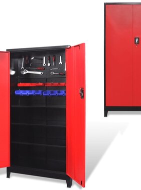 VidaXL Gereedschapskast met 2 deuren 90x40x180 cm staal zwart en rood