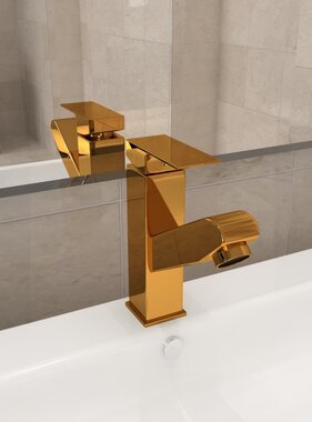 VidaXL Wastafelkraan met uittrekfunctie 157x172 mm goudkleurig