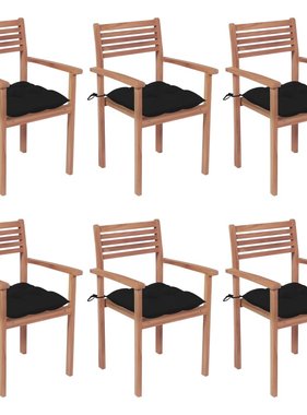 VidaXL Tuinstoelen stapelbaar 6 st met kussens massief teakhout