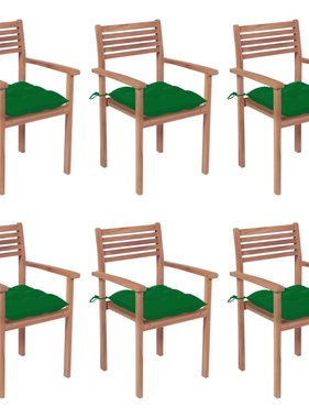 VidaXL Tuinstoelen stapelbaar 6 st met kussens massief teakhout
