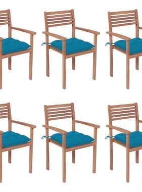 VidaXL Tuinstoelen stapelbaar 6 st met kussens massief teakhout