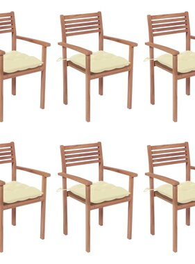 VidaXL Tuinstoelen stapelbaar 6 st met kussens massief teakhout