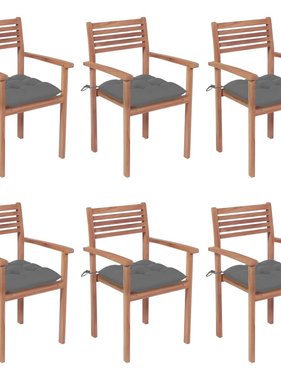 VidaXL Tuinstoelen stapelbaar 6 st met kussens massief teakhout