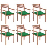 VidaXL Tuinstoelen stapelbaar 6 st met kussens massief teakhout