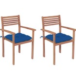VidaXL Tuinstoelen 2 st met blauwe kussens massief teakhout