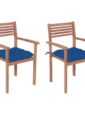 VidaXL Tuinstoelen 2 st met blauwe kussens massief teakhout