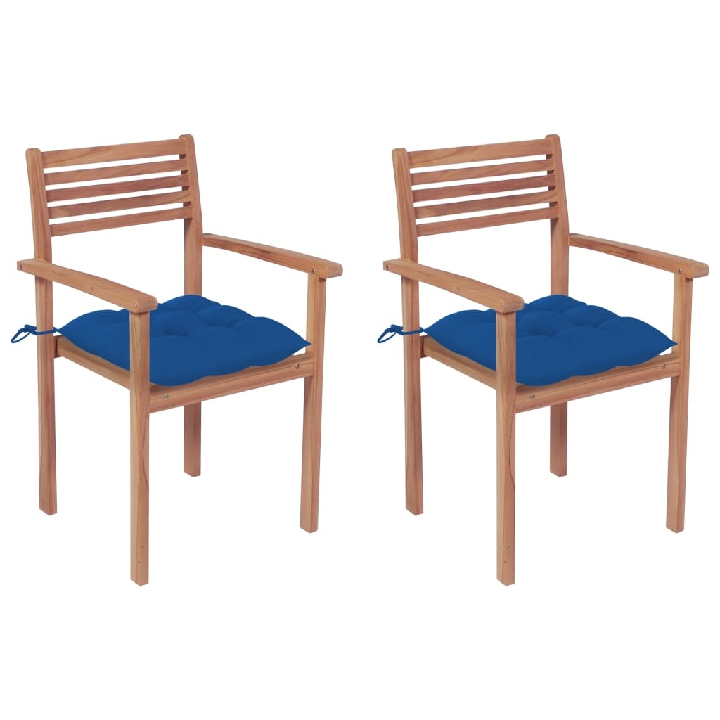 VidaXL Tuinstoelen 2 st met blauwe kussens massief teakhout