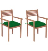 VidaXL Tuinstoelen 2 st met groene kussens massief teakhout