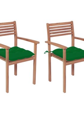 VidaXL Tuinstoelen 2 st met groene kussens massief teakhout