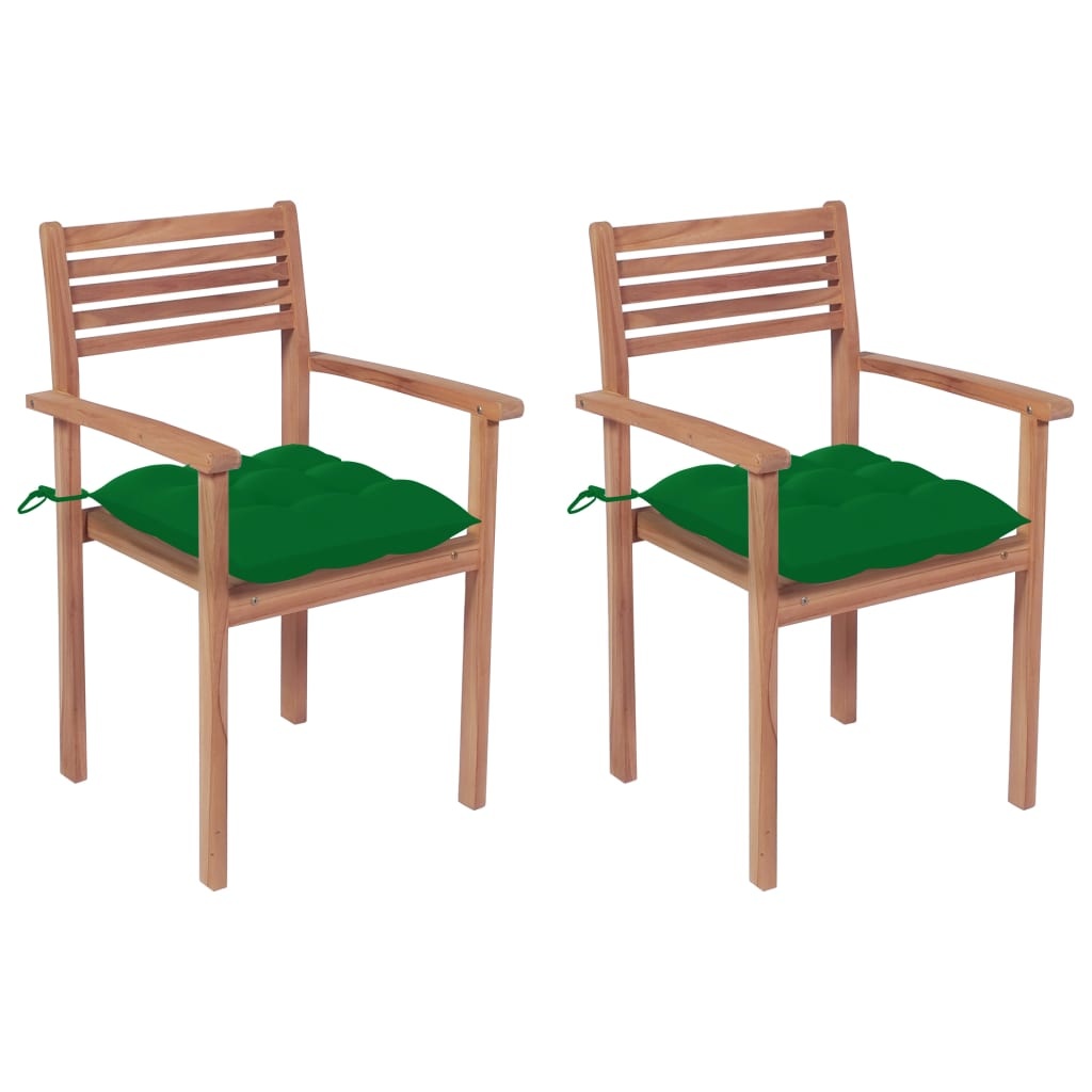 VidaXL Tuinstoelen 2 st met groene kussens massief teakhout