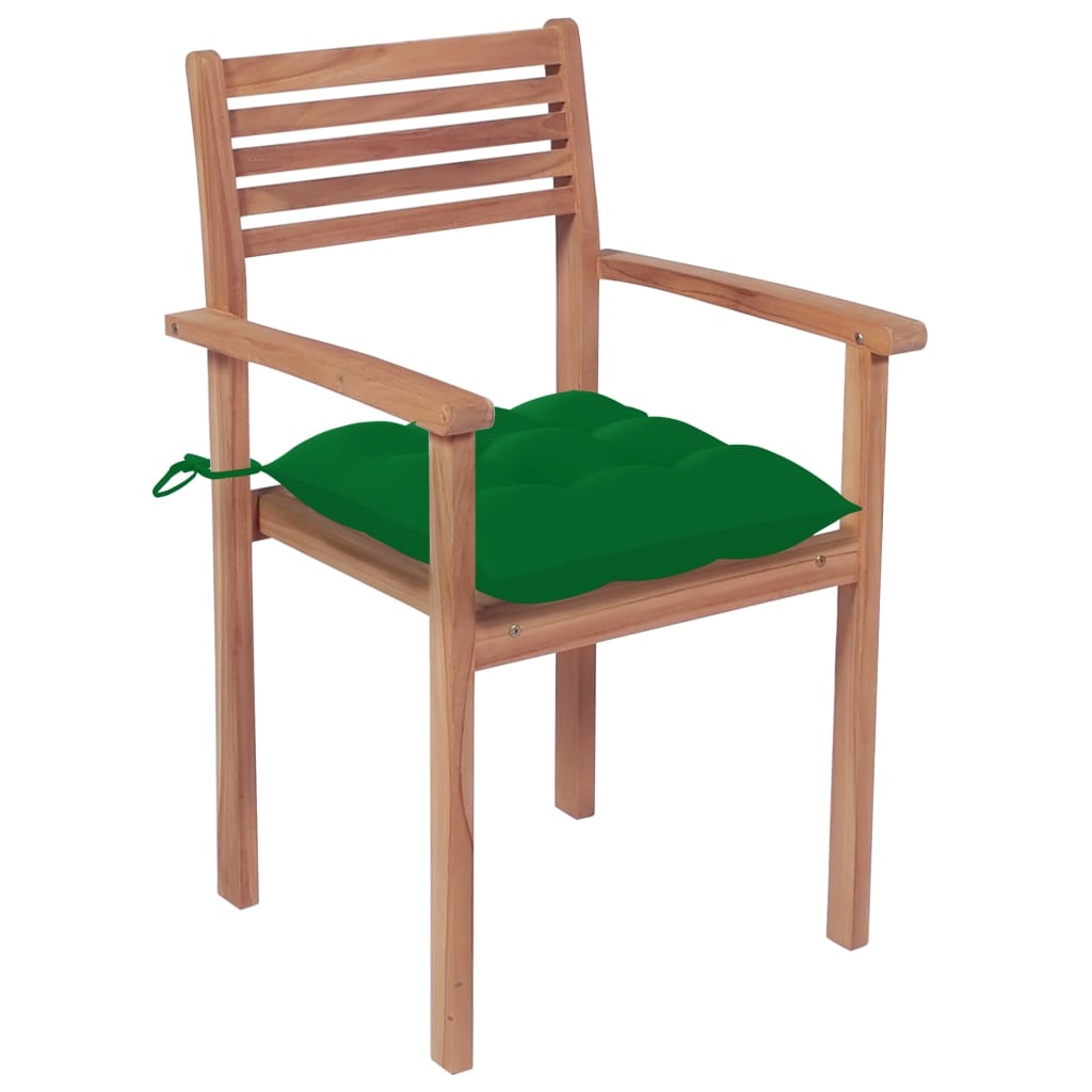 VidaXL Tuinstoelen 2 st met groene kussens massief teakhout