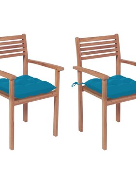 VidaXL Tuinstoelen 2 st met lichtblauwe kussens massief teakhout