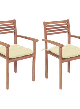 VidaXL Tuinstoelen 2 st met crèmewitte kussens massief teakhout