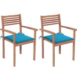 VidaXL Tuinstoelen 2 st met blauwe kussens massief teakhout