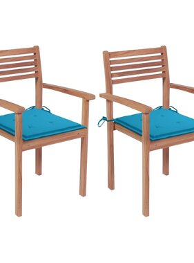 VidaXL Tuinstoelen 2 st met blauwe kussens massief teakhout