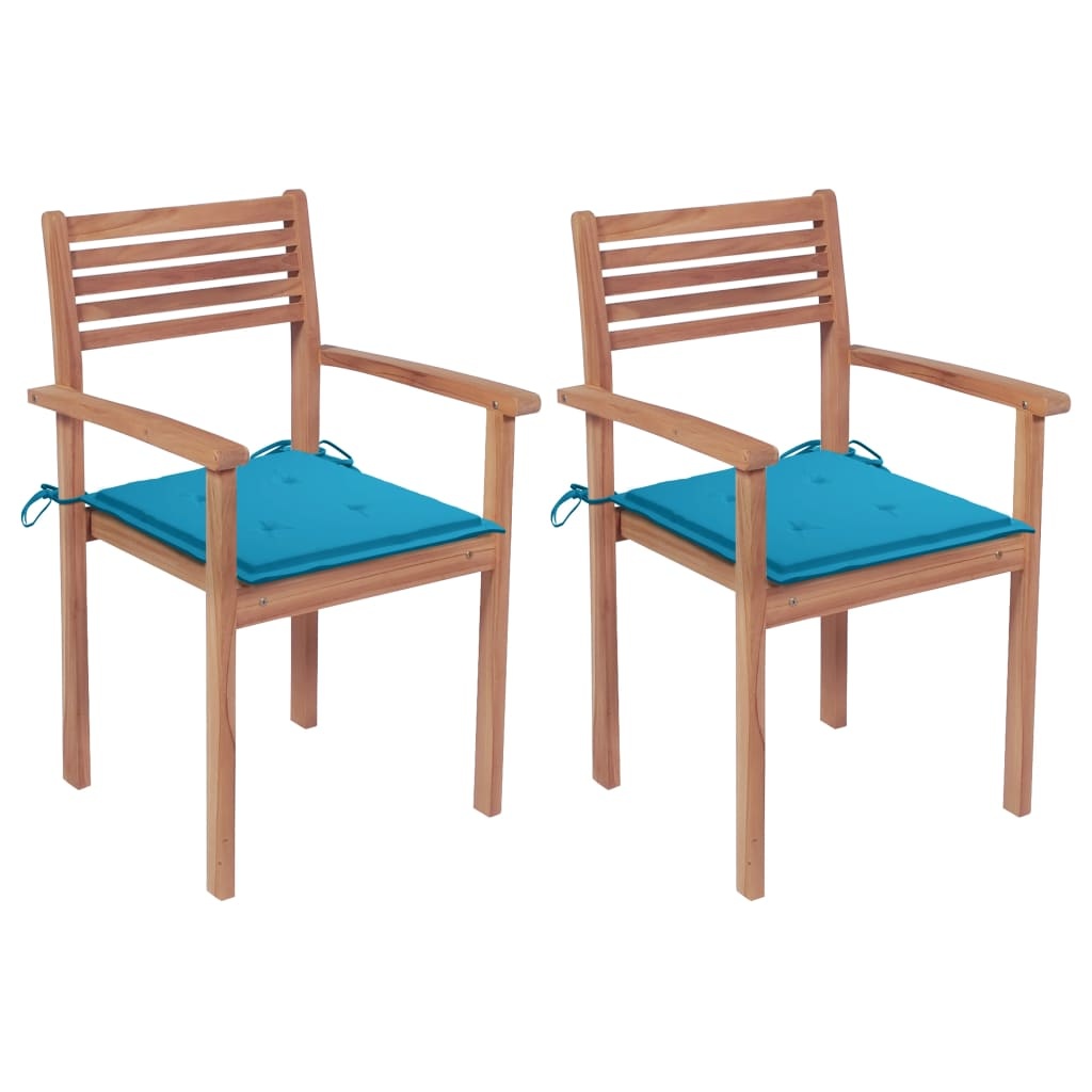 VidaXL Tuinstoelen 2 st met blauwe kussens massief teakhout