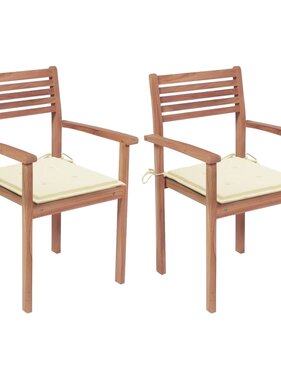 VidaXL Tuinstoelen 2 st met crèmekleurige kussens massief teakhout