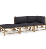 VidaXL 3-delige Loungeset met donkergrijze kussens bamboe
