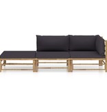 VidaXL 3-delige Loungeset met donkergrijze kussens bamboe