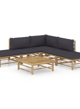 VidaXL 6-delige Loungeset met donkergrijze kussens bamboe