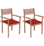 VidaXL Tuinstoelen 2 st met rode kussens massief teakhout