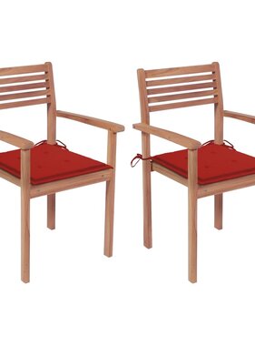 VidaXL Tuinstoelen 2 st met rode kussens massief teakhout