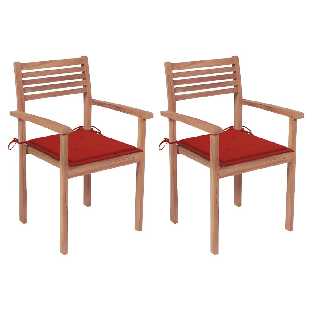 VidaXL Tuinstoelen 2 st met rode kussens massief teakhout