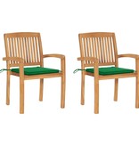 VidaXL Tuinstoelen 2 st met groene kussens massief teakhout