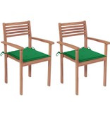 VidaXL Tuinstoelen 2 st met groene kussens massief teakhout
