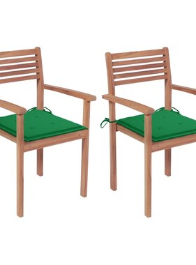 VidaXL Tuinstoelen 2 st met groene kussens massief teakhout