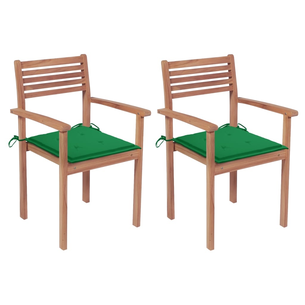 VidaXL Tuinstoelen 2 st met groene kussens massief teakhout